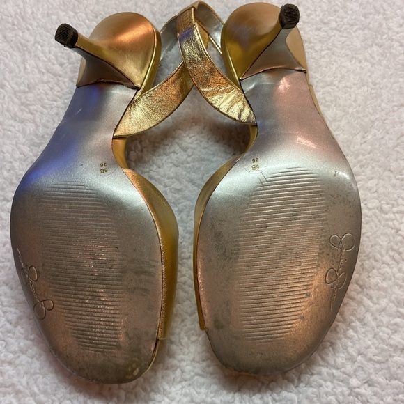 Jessica Simpson Kreme New Sable Metallic Leather Open Toe Slingback Dress Heel 6 - Picture 8 of 11